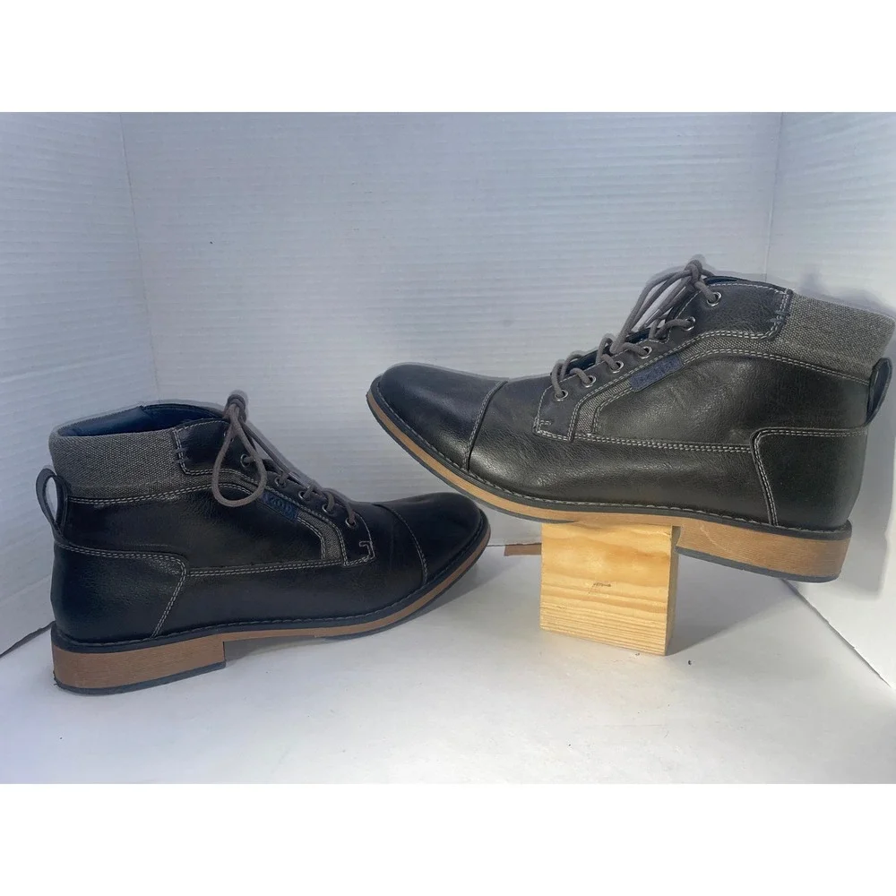 IZOD Mens Size 10.5M Cap Toe‎ Lace Up Ankle Boots Leather Black Gray EXCELLENT